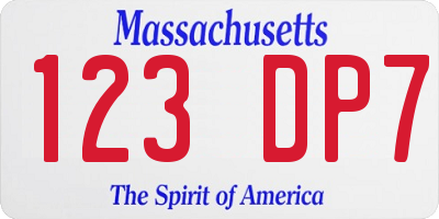 MA license plate 123DP7