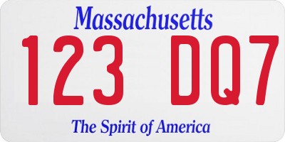 MA license plate 123DQ7