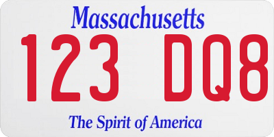 MA license plate 123DQ8