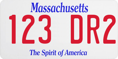 MA license plate 123DR2