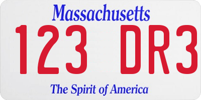 MA license plate 123DR3