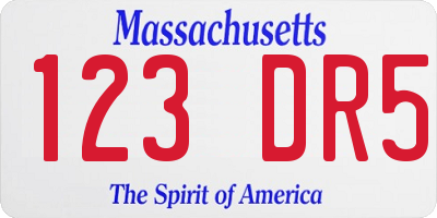 MA license plate 123DR5