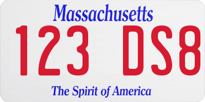 MA license plate 123DS8