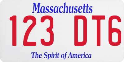 MA license plate 123DT6