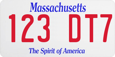 MA license plate 123DT7