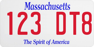 MA license plate 123DT8