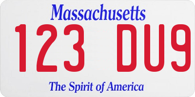 MA license plate 123DU9