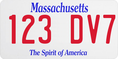 MA license plate 123DV7