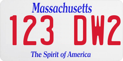 MA license plate 123DW2