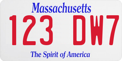 MA license plate 123DW7