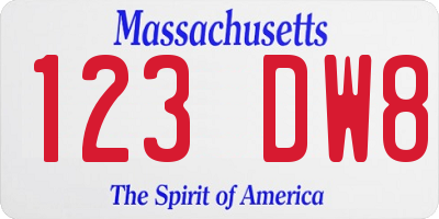 MA license plate 123DW8