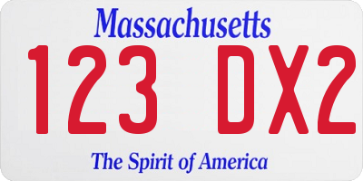 MA license plate 123DX2