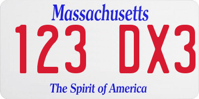 MA license plate 123DX3