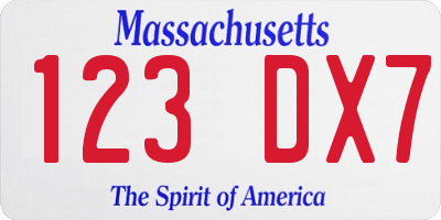 MA license plate 123DX7