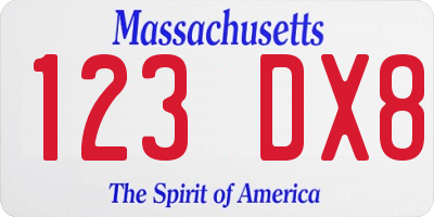 MA license plate 123DX8