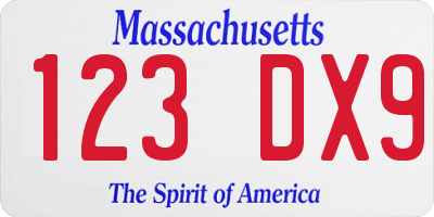 MA license plate 123DX9