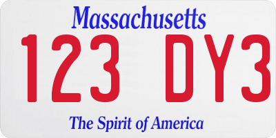 MA license plate 123DY3