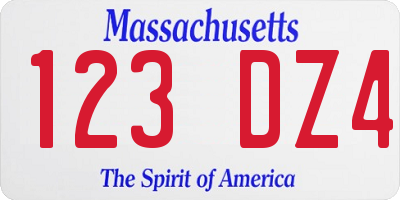 MA license plate 123DZ4
