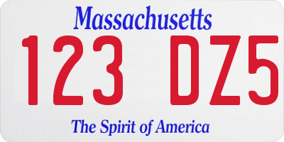 MA license plate 123DZ5