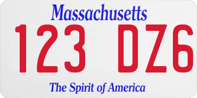 MA license plate 123DZ6