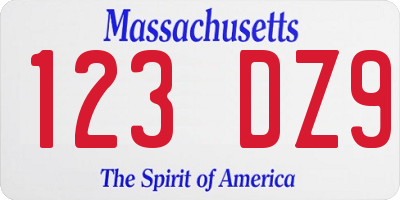 MA license plate 123DZ9