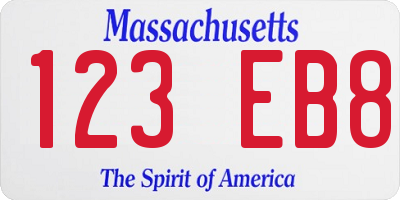MA license plate 123EB8