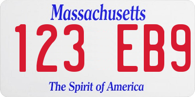 MA license plate 123EB9