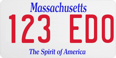 MA license plate 123ED0