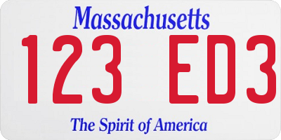 MA license plate 123ED3