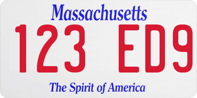 MA license plate 123ED9