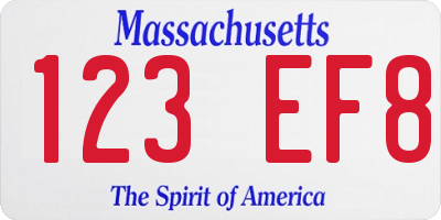 MA license plate 123EF8