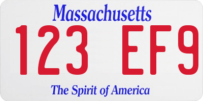 MA license plate 123EF9