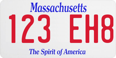 MA license plate 123EH8