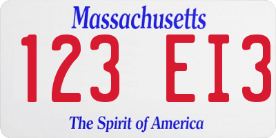 MA license plate 123EI3