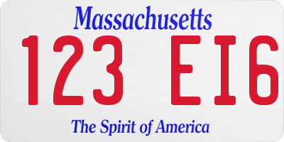 MA license plate 123EI6