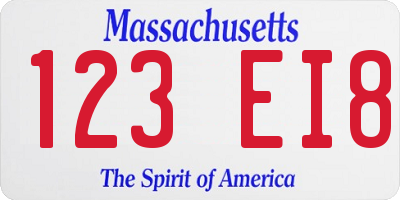 MA license plate 123EI8