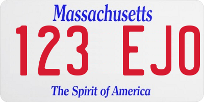 MA license plate 123EJ0