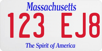 MA license plate 123EJ8