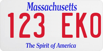 MA license plate 123EK0