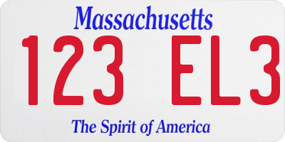 MA license plate 123EL3