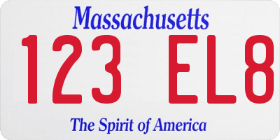 MA license plate 123EL8