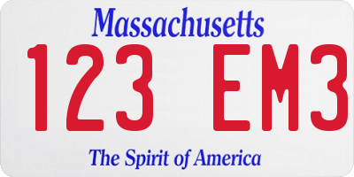MA license plate 123EM3