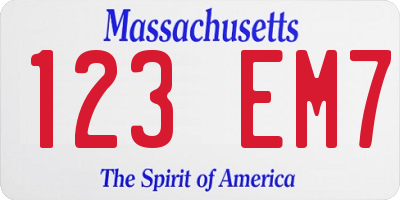 MA license plate 123EM7