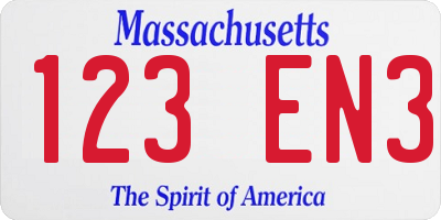 MA license plate 123EN3