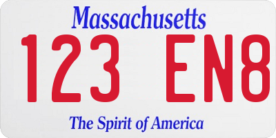 MA license plate 123EN8