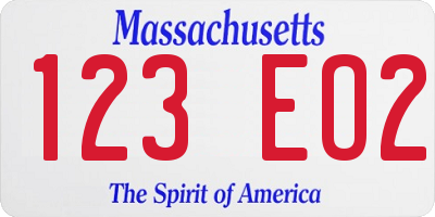 MA license plate 123EO2