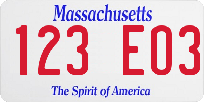 MA license plate 123EO3