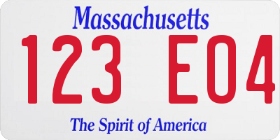 MA license plate 123EO4