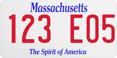 MA license plate 123EO5