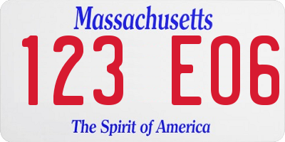 MA license plate 123EO6